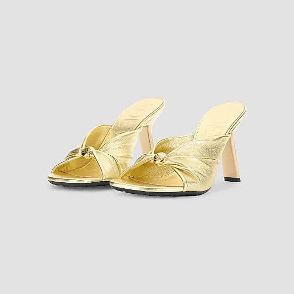 NWOT LOEWE x Paula's Ibiza Pebble 90MM Twisted Leather Heeled Sandals Gold EU 41